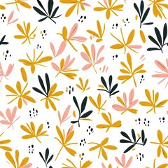 A vibrant pattern featuring assorted colorful leaves on a white background, ideal for textile design, wallpapers, or stationery projects, It adds a fresh, modern touch to various creative works,