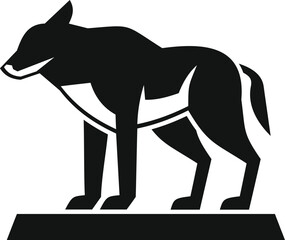 Black silhouette of a standing wild dog on a pedestal, side view, isolated on a white background