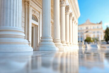 Fototapeta premium Close-up of classic architectural columns against a blue sky.