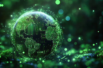 Fototapeta premium A green planet with a glowing green circle around it