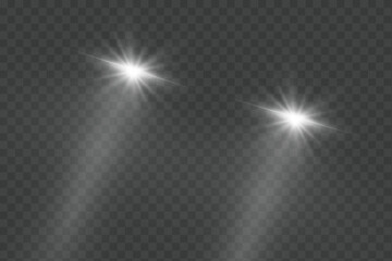 Cars light effect. White glow car headlight bright beams ray isolated on transparent background
