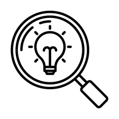 Vector icon of a magnifying glass with a light bulb, representing search for ideas and innovation.