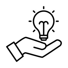 Vector icon of a hand holding a light bulb, representing ideas, solutions, and innovation in business.