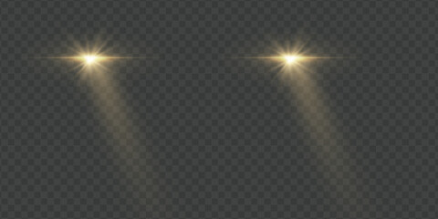 Cars light effect. White glow car headlight bright beams ray isolated on transparent background