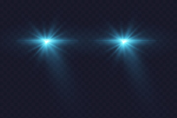 Cars light effect. White glow car headlight bright beams ray isolated on transparent background  © A_stock