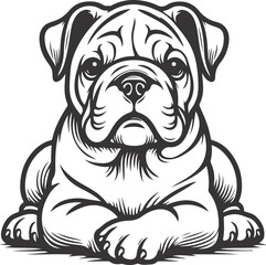 Line art French bulldog illustration. Ink style, cute animal for print Vector linear silhouette.