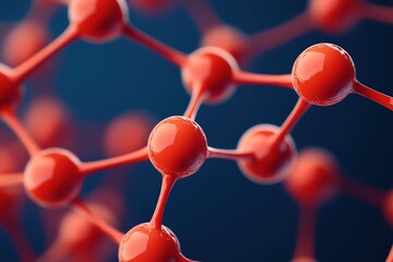 Close-up of red molecular structure on a dark blue background.