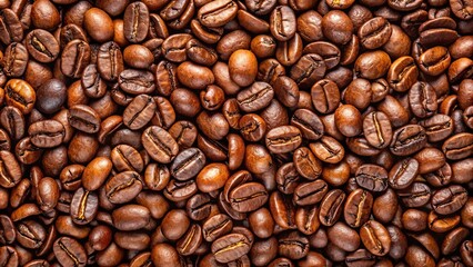 Background of roasted coffee beans in macro shot