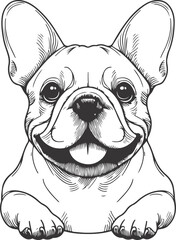 Line art French bulldog illustration. Ink style, cute animal for print Vector linear silhouette.