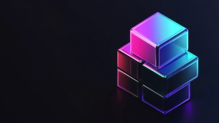Stacked Glass Cubes with Neon Glow