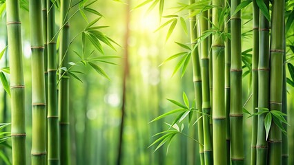 Obraz premium Bamboo stalks and leaves creating natural background