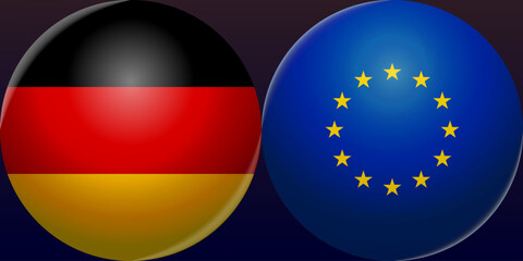 German, Germany and EU Europe Union flags icon ball button. Cooperation, partnership membership patriotic template