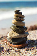 Cairn. Stones on the beach. Pebbles.