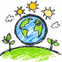 Naklejka premium Hand-Drawn Globe with Plants and Wildlife Elements