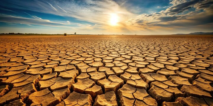 Barren drought cracked ground parched earth textured surface