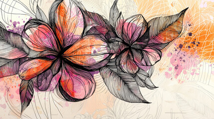 Fototapeta premium Plants and flowers doodles 