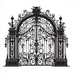 Forged Gate Arc Entrance Gate silhouette on white background
