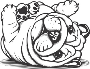 Line art French bulldog illustration. Ink style, cute animal for print Vector linear silhouette.