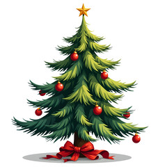 Vector illustration of a decorated Christmas tree, isolated on a white and transparent background.