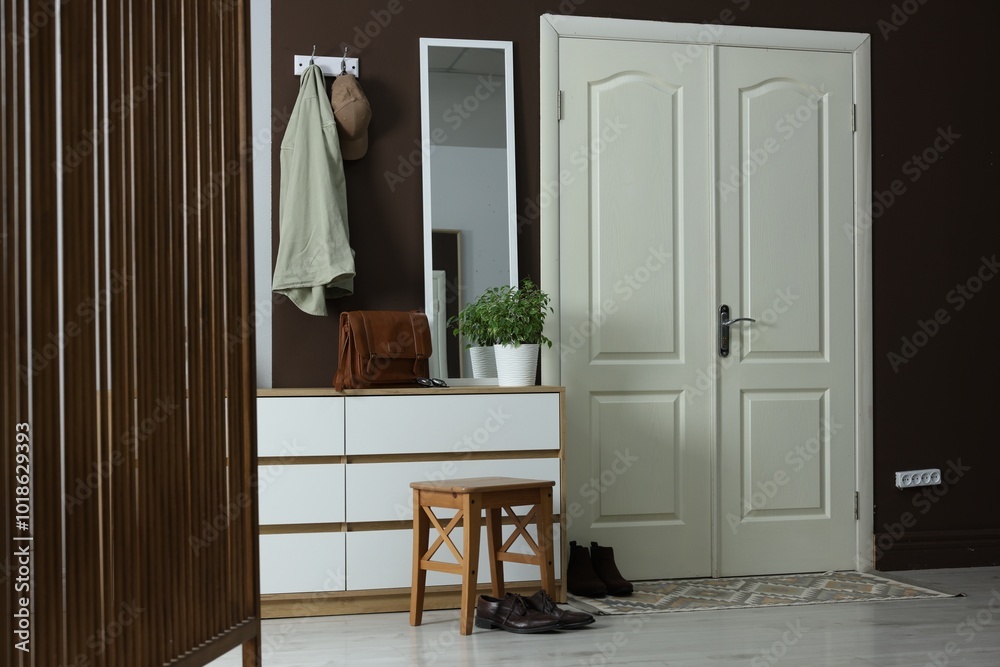 Canvas Prints Stylish hallway interior with coat rack and mirror