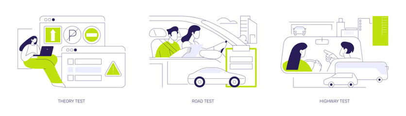 Driving license exams abstract concept vector illustrations.