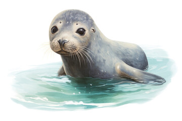 Fototapeta premium PNG Swimming seal drawing cartoon animal.