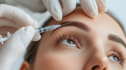 Naklejka premium Botox treatment on the forehead of a beautiful woman during a beauty clinic