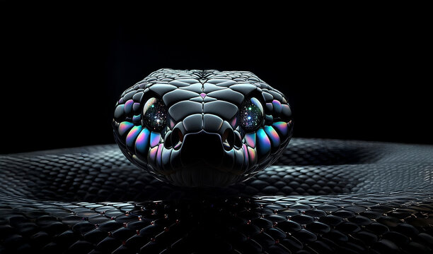 The drak  blue snake ​shing has sparkling eyes.