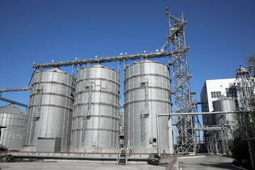 View of modern granaries for storing cereal grains outdoors