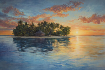 oil painting of Beautiful island of Kiribati at sunrise