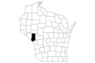 Map of trempealeau County in Wisconsin state on white background. single County map highlighted by black colour on Wisconsin map. UNITED STATES, US