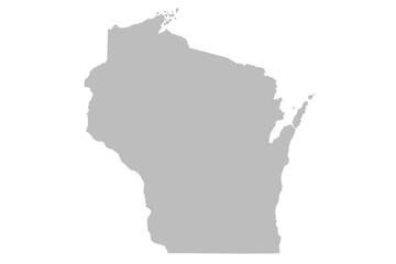 Grey color Wisconsin map, solid map