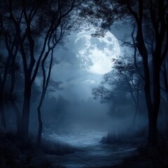 Fototapeta premium dark night forest. full moon