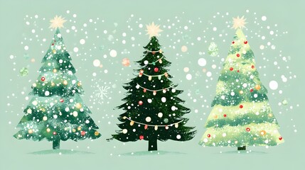 Festive Christmas Trees Sparkling in Snowy Winter Wonderland