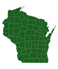 Wisconsin administrative map. counties map of Wisconsin, blank Map, empty map of Wisconsin