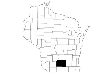 Map of dane County in Wisconsin state on white background. single County map highlighted by black colour on Wisconsin map. UNITED STATES, US