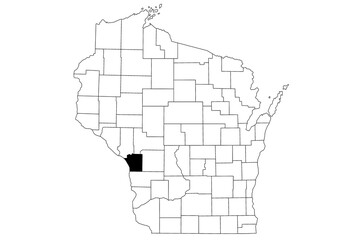 Map of la Crosse County in Wisconsin state on white background. single County map highlighted by black colour on Wisconsin map. UNITED STATES, US