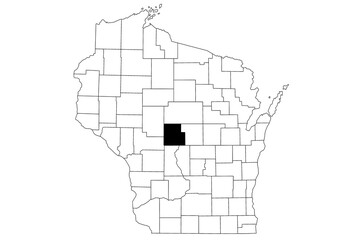 Map of wood County in Wisconsin state on white background. single County map highlighted by black colour on Wisconsin map. UNITED STATES, US