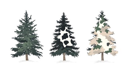 Fototapeta premium Majestic Evergreen Trees in Various Styles Silhouetted Against the Horizon
