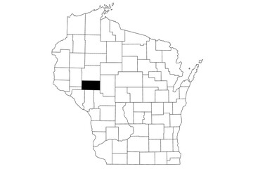 Map of eau Claire County in Wisconsin state on white background. single County map highlighted by black colour on Wisconsin map. UNITED STATES, US