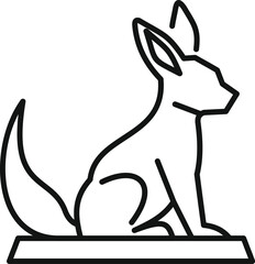 Line icon of anubis, the egyptian god of the dead, sitting on a platform
