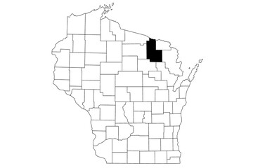 Fototapeta premium Map of forest County in Wisconsin state on white background. single County map highlighted by black colour on Wisconsin map. UNITED STATES, US