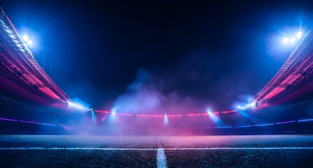 The empty stadium awaits its moment of glory under the vibrant lights.