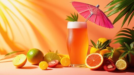 Fototapeta premium Refreshing Tropical Cocktail with Citrus Fruits
