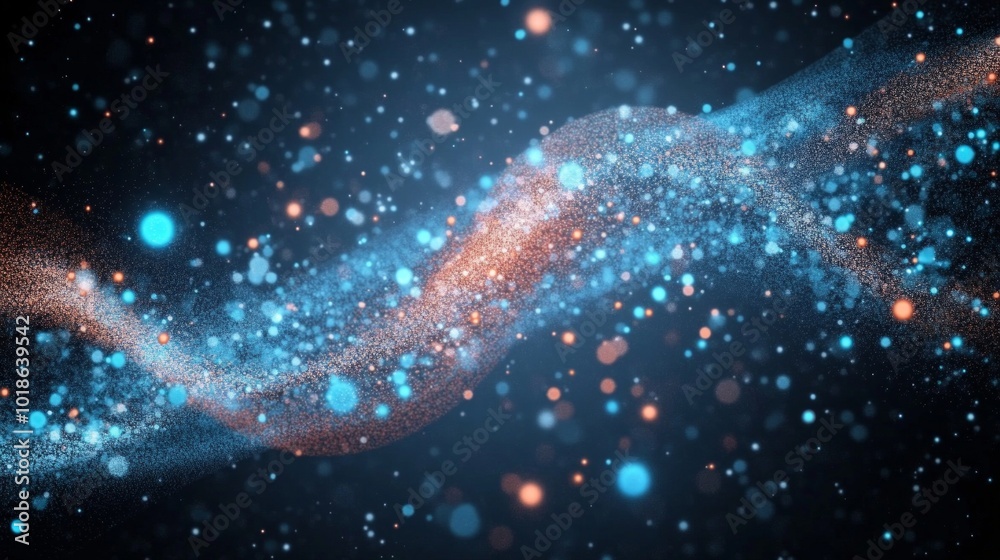 Poster exploring quantum mechanics through visualizations of superposition and wave patterns in a cosmic ba