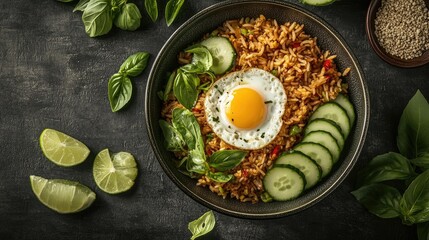 Vibrant Rice Dish with Egg and Fresh Ingredients