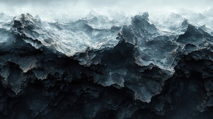 Dramatic rocky seascape showcasing tumultuous waves crashing against jagged cliffs during an overcast day