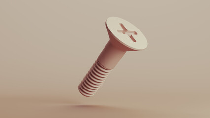 Beige bionic hardware bolt screw shape component technology design element neutral monochrome soft tones skin tones background 3d illustration render
