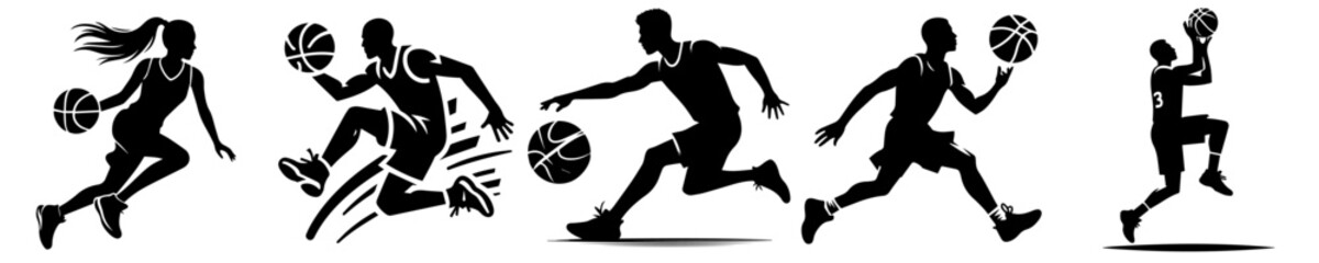 basketball player action silhouette vector