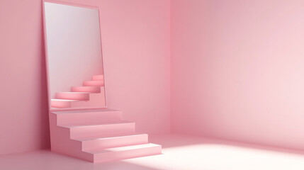 Obraz premium Abstract white minimalist staircase leading to bright hallway, concept of progress